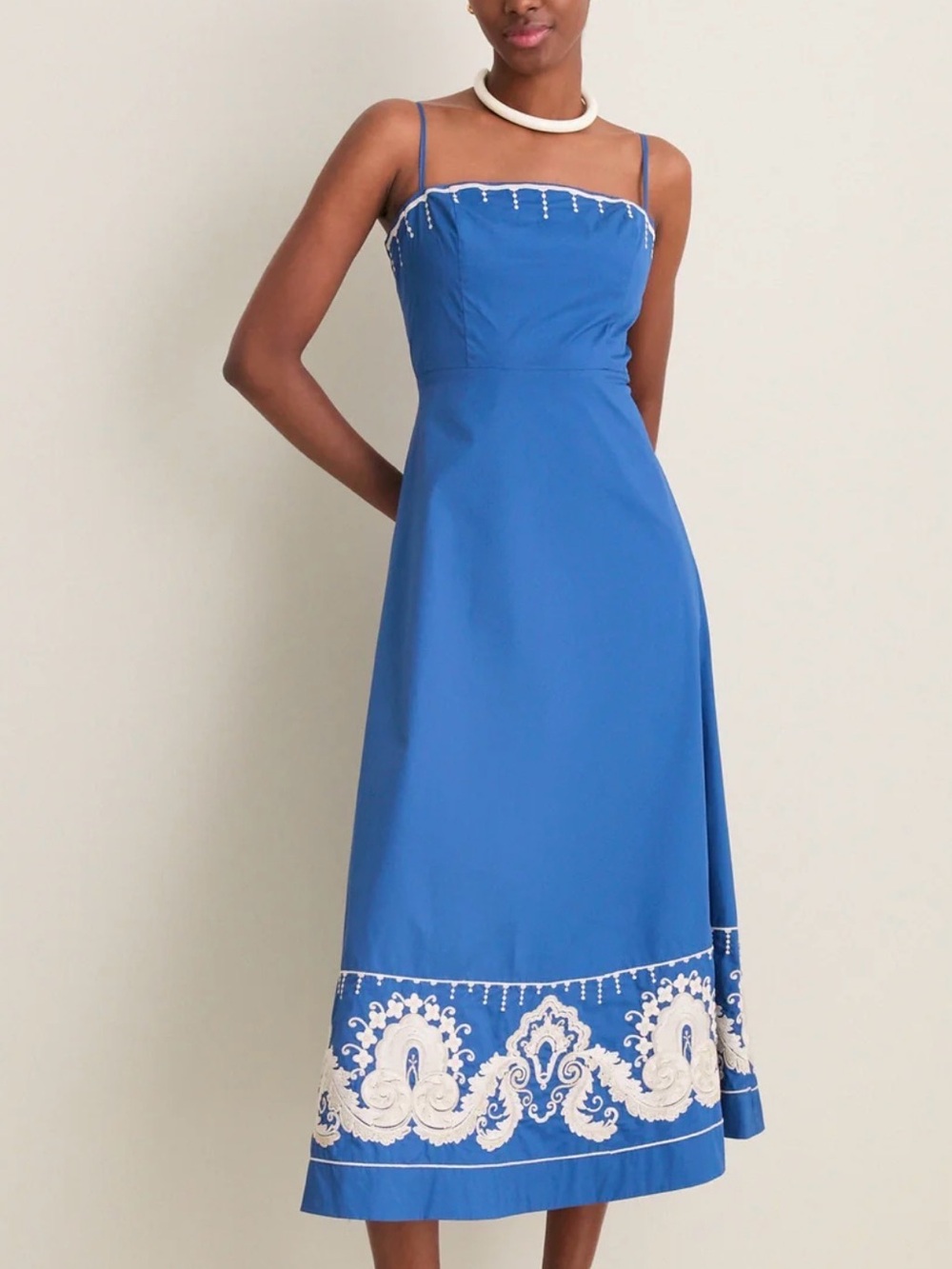 TUCKERNUCK
Azure Embroidered Cotton Rhea Maxi Dress